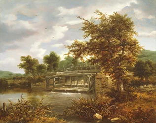 A Wooded River Landscape with a Sluice Gate